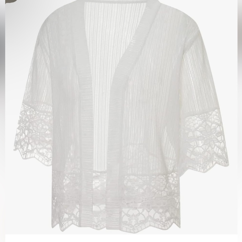 Lace Sheer Cardigan Sweater Short Sleeve Open Front Shrug Floral Bolero Cover Up - Picture 7 of 12